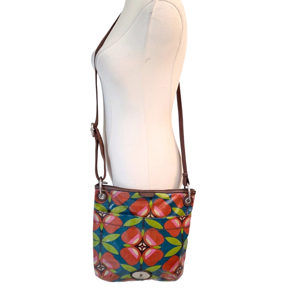 Fossil Key-Per Crossbody Bag Womens Medium Multi-Color Good Floral Coated Canvas